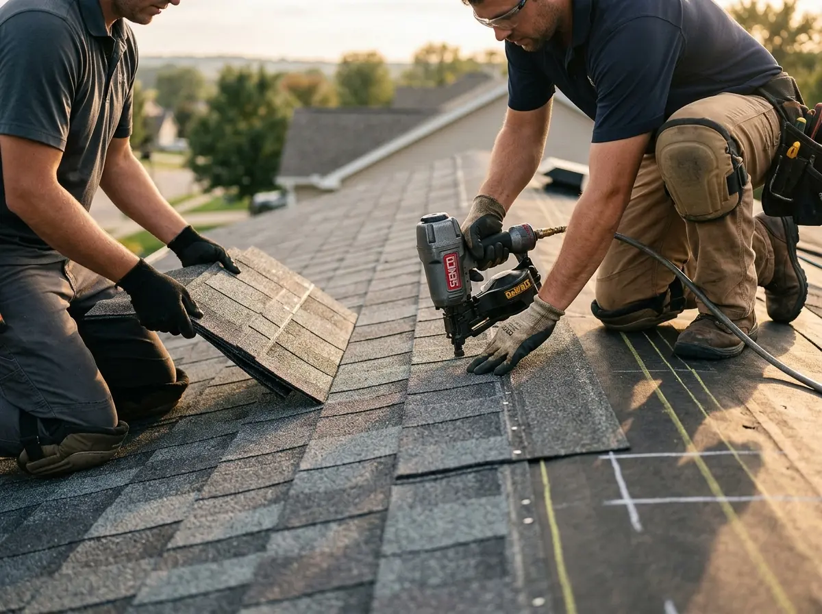 Professional roofer working on a residential roof in Nicholasville